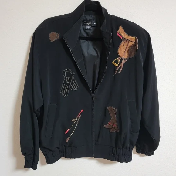 Joseph Lee Black Jacket with Equestrian Patches - Picture 1 of 3